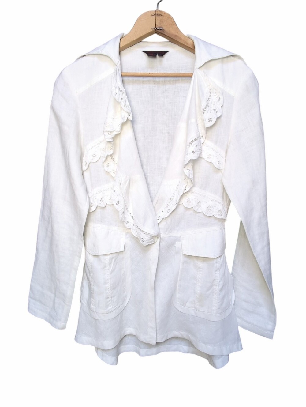Simon Chang White Linen Blazer Fairy Suit Jacket Blazer Lace Women's Size 2